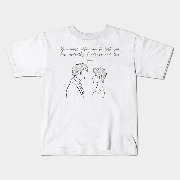 how ardently I admire and love you quote Elizabeth and Mr Darcy Kids T-Shirt by OddityArts